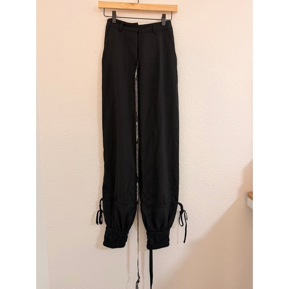 NWT PrettyLittleThing Black High Waist Tie Detail Trouser Size 2